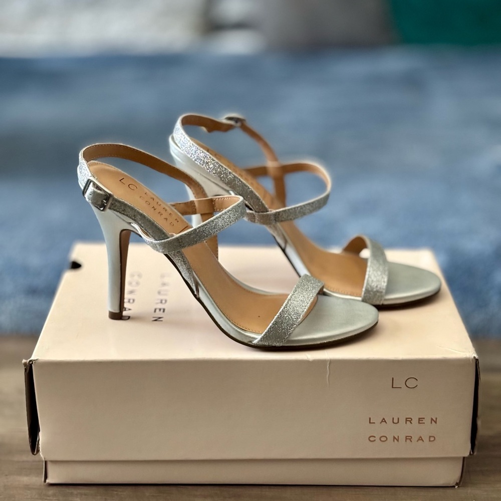 LC Lauren Conrad Glittering Silver Heels